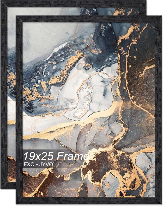 Engineered Wood 19 x 25 Frame Set of 2, Black Picture Frame for 19x25 Inch Poster Puzzle Photo, Light Weight 19by25 Poster Frame with Wood-grain for Wall - 2 Pack/Black/19 x25
