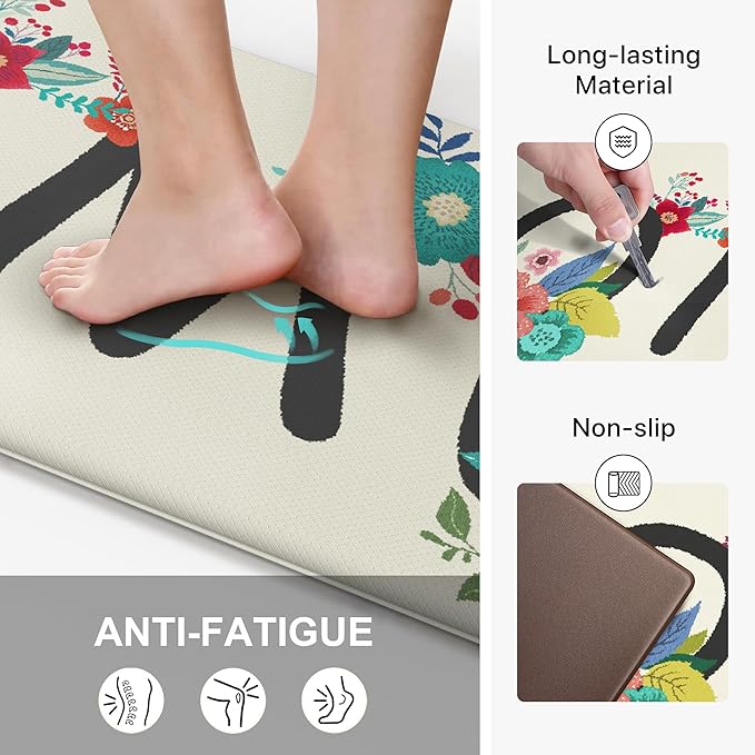GENIMO Anti Fatigue Kitchen Mats for Floor, Non Slip Washable Home Theme Rugs Sets of 2, Farmhouse Cushioned Waterproof Comfort Runner Rug for Kitchen, Sink, Desk, Laundry, 17"x 59"+17"x 30", Blue