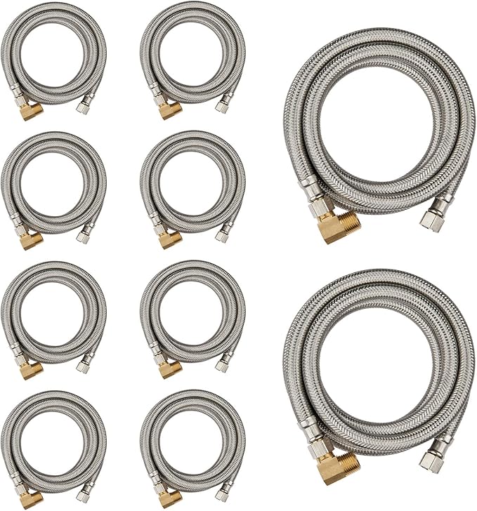 10 Pack Foskan 6FT Stainless Steel Dishwasher Hose With 3/8" Comp x 3/8" MIP 90° Elbow,Flexible Water Line Connector for Standard Dishwashers （6FT）