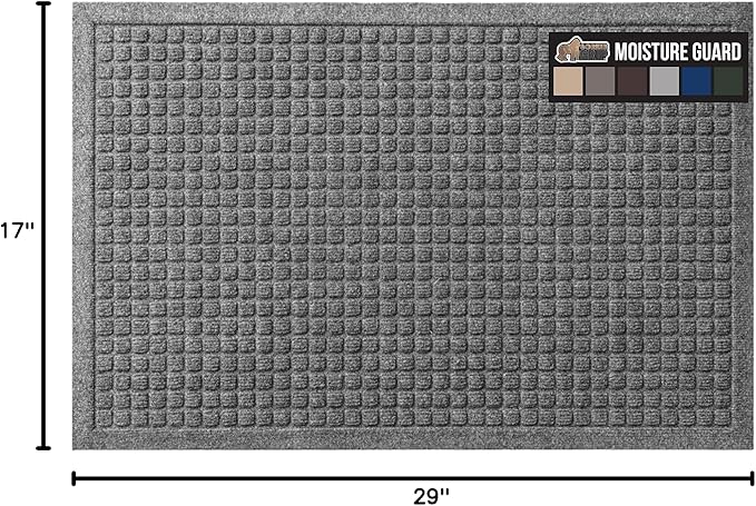 GORILLA GRIP Front Door Mat, Indoor Outdoor Ultra Absorbent HydroAbsorb Doormat, Absorbs Up to 1.7 Cups of Water, Stain and Fade Resistant, Rubber Backing Doormats, Captures Dirt, 29x17 Grey