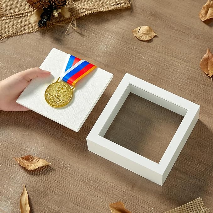5x5 Mini Shadow Box Display Case Picture Frame with Soft Linen Back,Small Deep White Shadow Box 5x5 for Flowers Medal Display Case Jersey pet Graduation Memorabilia Baby Ltems Crafts Photos