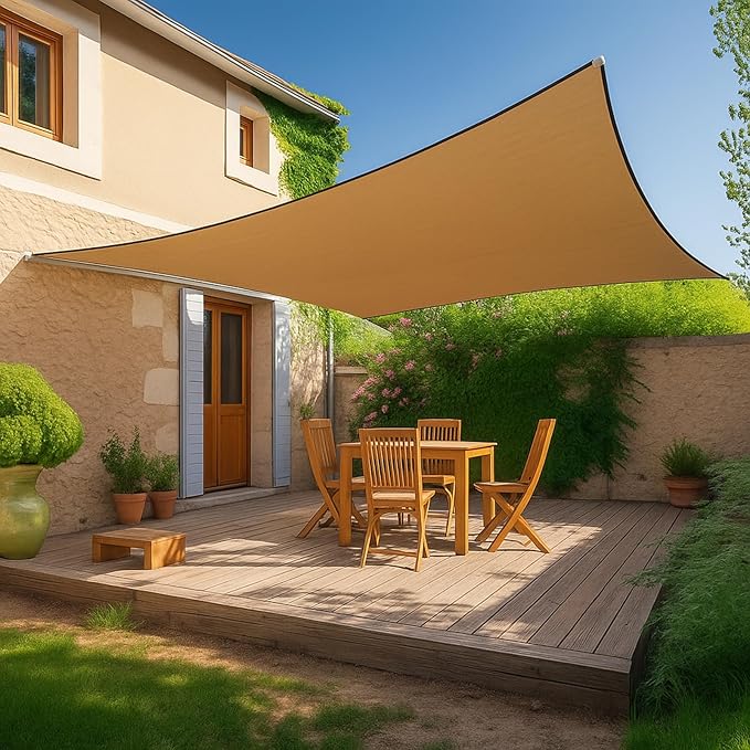 Amagenix Wall-Mounted UV-Resistant Shade Sail, 6'X6' to 13'X24' Rectangle Sun Shade Canopy for Patio, Deck & Backyard, Customizable Outdoor Sail, Sesame or Gray