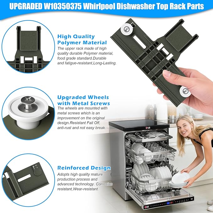 UPGRADED W10350375 Dishwasher Top Rack Parts & W10320664/5 Housing for Kenmore Whirlpool Dishwasher Parts WDT730PAHZ0 WDT750SAHZ0 WDTA50SAHZ0 WDT970SAHZ0 Upper Rack Parts,13 Pack