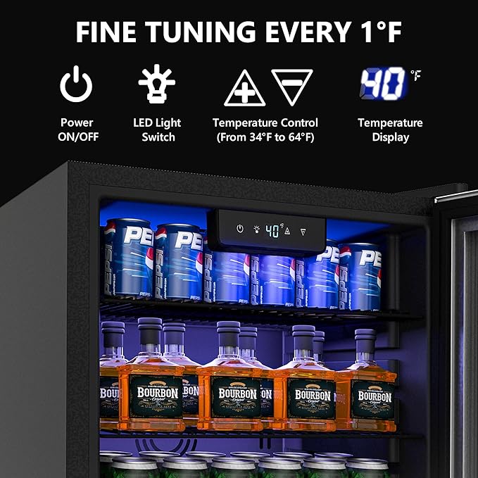 Beverage Refrigerator Cooler - 126 Can Mini Fridge with Glass Door for Soda Beer or Wine, Beverage Cooler for Home, Office, Bar with Adjustable Removable Shelves, Silver