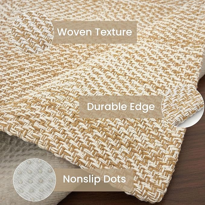 IOHOUZE Washable Runner Rug 3x10 Non Slip Rubber Backed Long Hallway Runner Entryway Runner Indoor, Kitchen Rugs Woven Cotton Floor Carpet for Hall Entrance, Warm Beige/Orange/Apricot