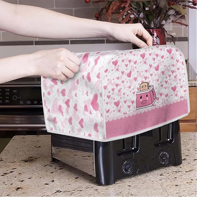 UNICEU Pink Cartoon Toaster - 2 Slice Quilted Toaster with Dust-proof Cover for Kitchen Appliances