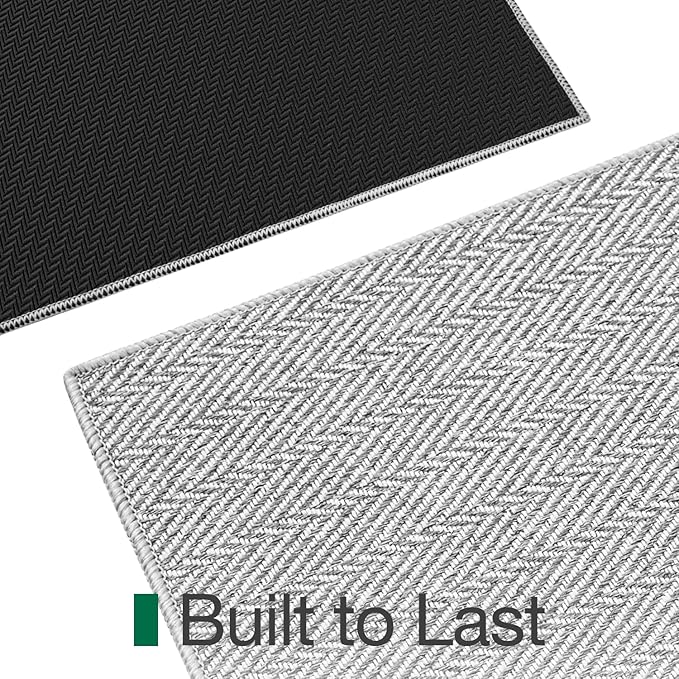 LUMI Ultra Thin Indoor Door Mat for Entrance 17"x30", Non Slip Entryway Mat, Low Profile Doormat, Unique Herringbone Design Carpet for Inside, Patio, Porch, Gray