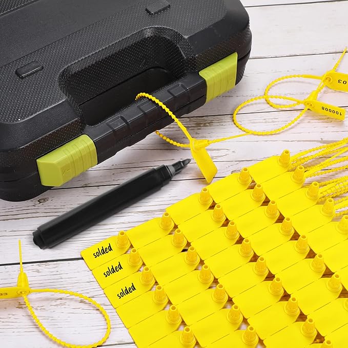 1000 Pcs Plastic Tamper Seals Fire Extinguisher Tags Security Tags Seals Safety Numbered Zip Ties Labels Safety Disposable Self Locking Signage 250 mm Length (Yellow)