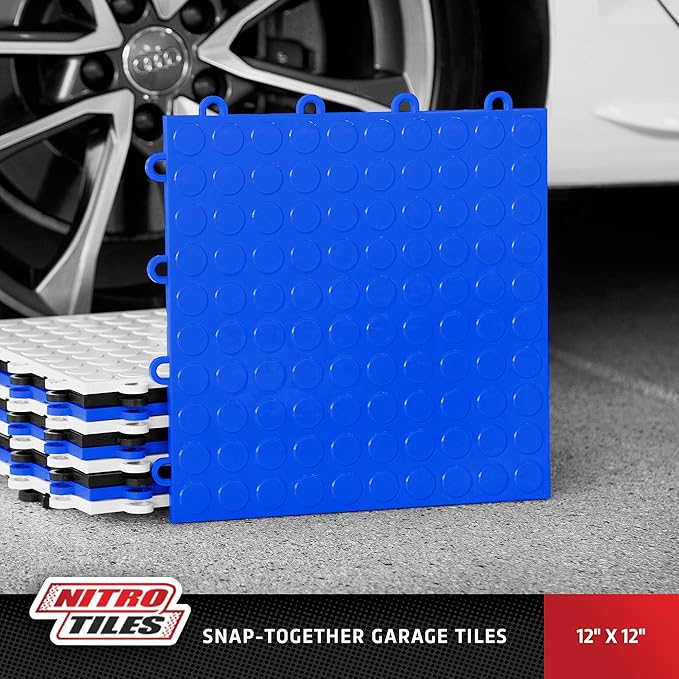 FlooringInc's Nitro 12"x12" Snap-Together Garage Floor Tiles, Non-Slip Interlocking Plastic Floor Mat, Midnight Black, 1 Tile, 1 Sq/Ft