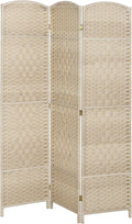 HOMCOM 3 Panel Room Divider, 6' Tall Folding Privacy Screen, Woven Freestanding Wall Partition for Home Office, Bedroom, Washed Oak