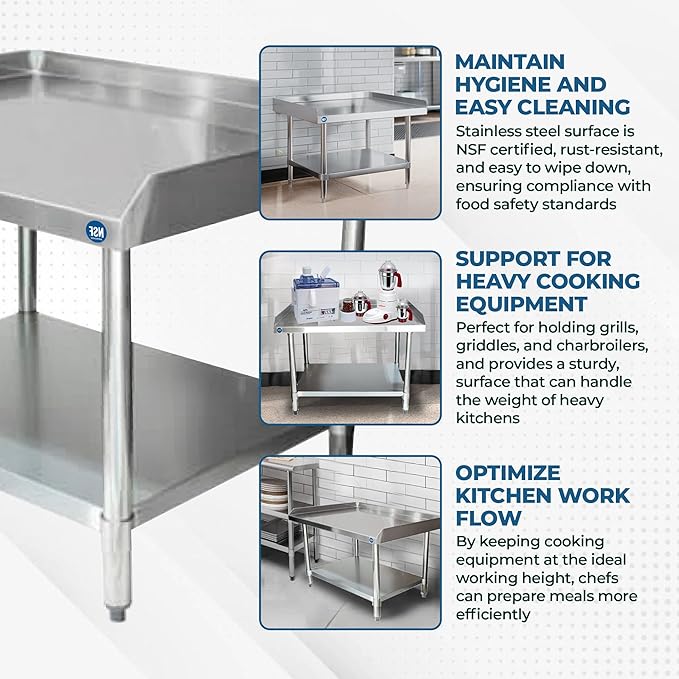 Stainless Steel Equipment Stand with Undershelf – Commercial Grade, NSF Certified | Heavy Duty Table for Restaurant Equipment | (24" Width x 60" Length)