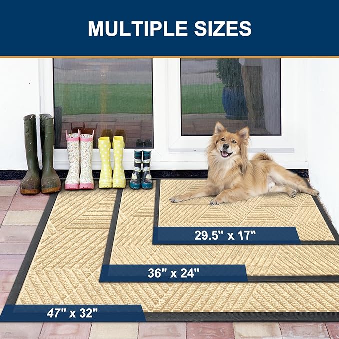Smiry Front Door Mat Outside Entrance, Heavy Duty Sturdy Natural Rubber Doormat, Trap Dirt and Moisture, Easy Clean Low Profile Mats for Indoor Outdoor Entry, Irregular Triangle (29.5x17, Beige)