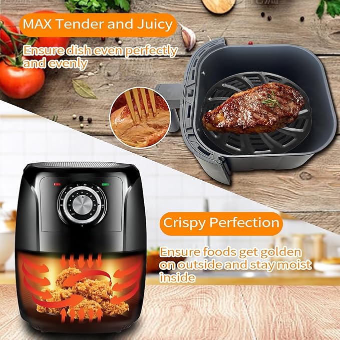 GWY Air Fryer Grill Pan for Gourmia GAF536 GAF556 GAF566 5QT Air Fryer, 8.8''×8.4'' Nonstick Air Fryer Replacement Tray Parts Rack Basket Accessories Grill Plate Crisper Plate with Rubber Bumpers