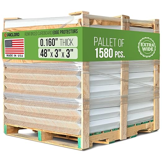 Extra-Wide 48" x 3" x 3" Reinforced Cardboard Edge Protectors (Pallet of 1580) – 0.16" Standard-Duty Thickness – Cardboard Edge Protectors for Shipping – American Quality Pallet Edge Protector