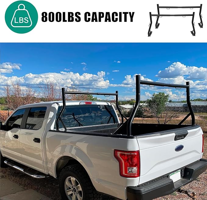 Non-Drilling Truck Rack, Heavy Duty Steel Extendable Truck Bed Ladder Rack, Fit for 52" to 71" Wide Truck Bed, 800 lb. Capacity