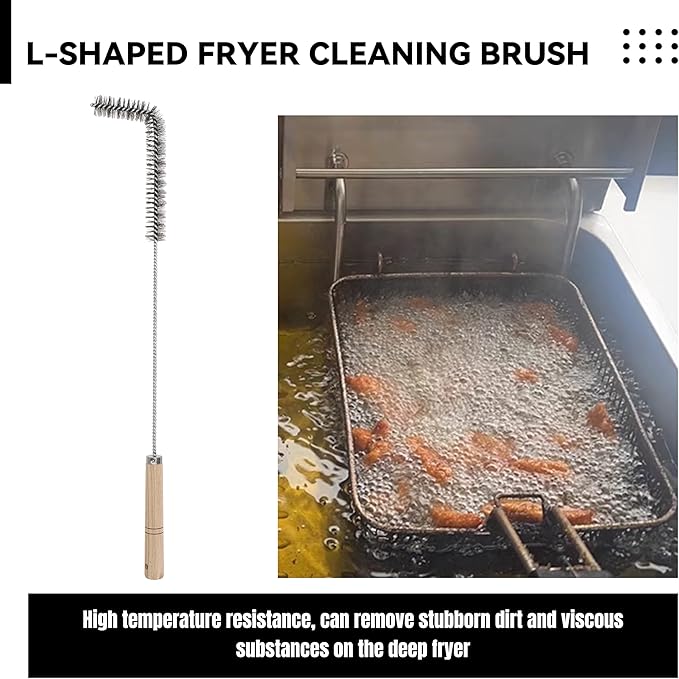 3 Pcs Fryer Cleaning Tools - L Shaped Stainless Steel Bristles Deep Cleaning Brush and Rod for Restaurant Air Fryer