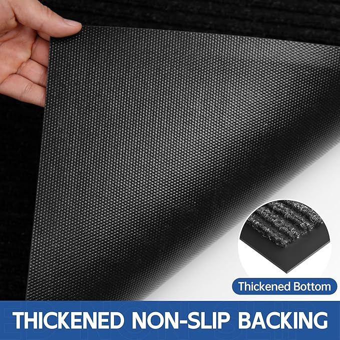 Front Door Mat, 6' x 2' Heavy Duty Indoor Outdoor Door Mat Entrance, Commercial Welcome Mats, Stain and Fade Resistant, Durable Rubber Backing, Low Profile Entry Mat for Patio, Black Stripe