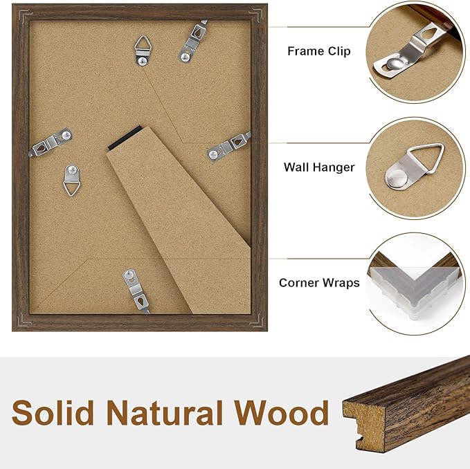 Vittanly 6x8 Picture Frame, Solid Wood Frame with Plexiglass, Includes 4x6 Mat, Wall Hanging or Tabletop for Photos, Home Decor, Brown, 1 Pack
