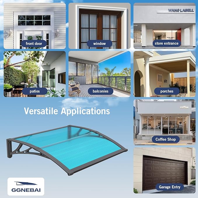 Awning for Door Entrance with Drainage Sink,32x80 Inch Awnings for Doors,Window Canopy Exterior with Plastic Steel Bracket,Polycarbonate Cover,UV,Rain,Snow Protection for House,Porch,Patio,Deck