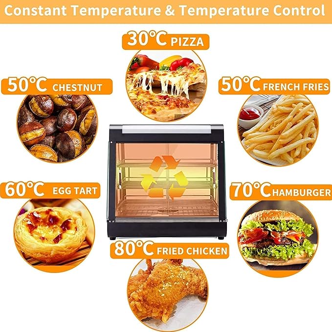 3-Tier Food Warmer Countertop Pizza Warmers, 35-inch Display Commercial Pastry Patty Warmer w/ 3D Heating with LED Lighting Case for Buffet Restaurant Heater Food Service, L35 x W19 x H25