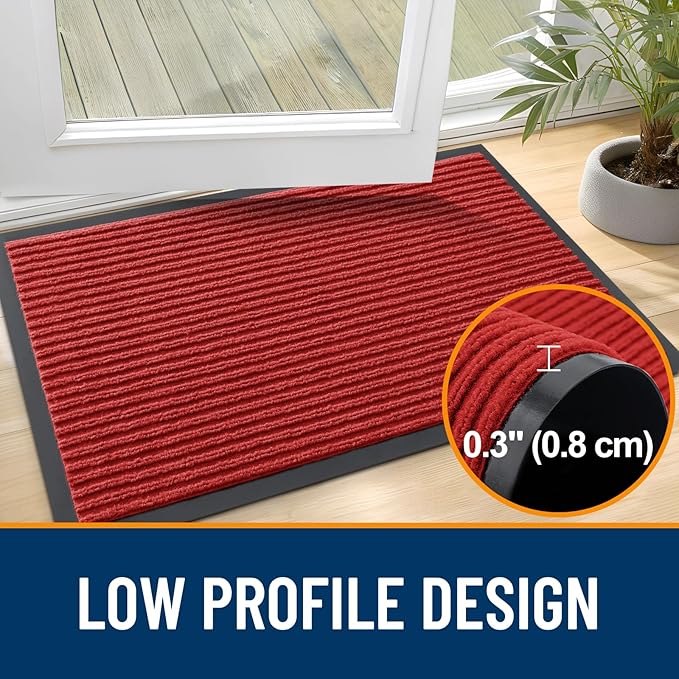 OLANLY Front Door Mat Indoor Outdoor Entrance, Waterproof Heavy Duty Doormat, Fade Resistant, Low Profile, Easy Clean Patio Porch Welcome Floor Mats for Entry, 40x32, Red