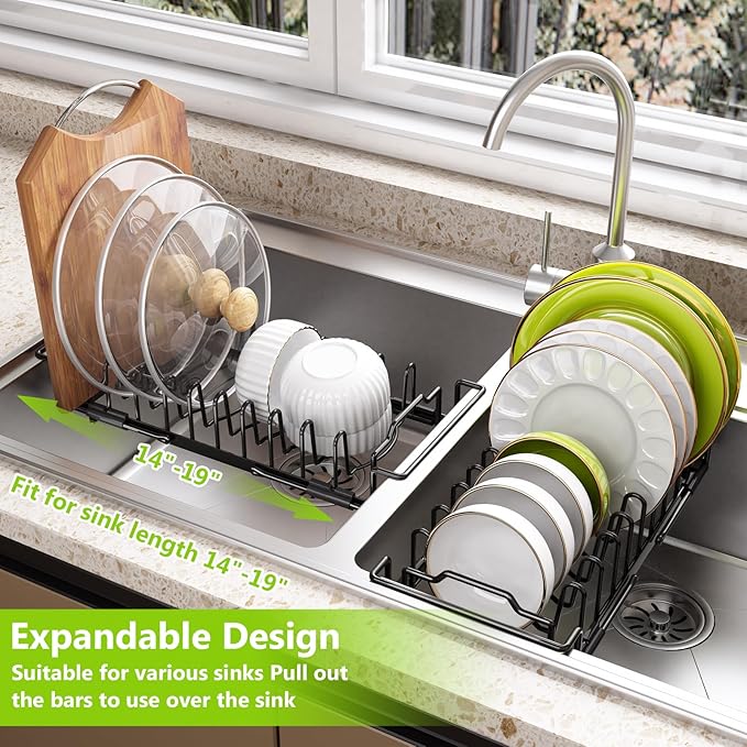 Sink Dish Drying Rack - Expandable Small Dish Rack Dish Drainer for Kitchen Counter with Cutlery Holder, Drying Rack Fit for 15’’-20’’ Kitchen Sink,Ideal for small apartments, RVs, and campers.