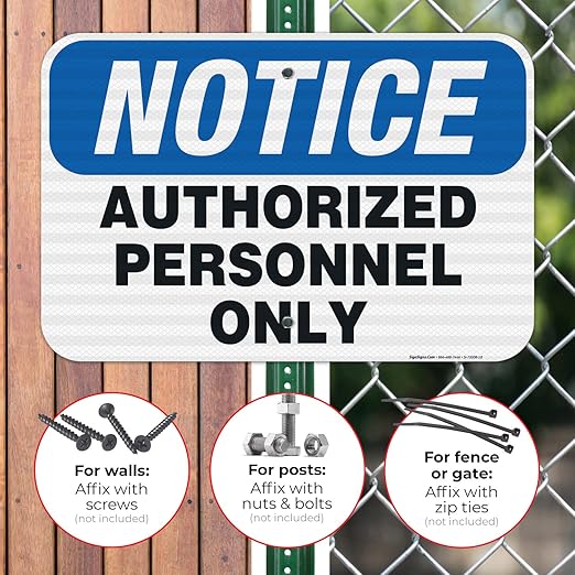 Authorized Personnel Only Sign, 12x18 Inches, 3M EGP Reflective .063 Aluminum, Fade Resistant, Easy Mounting, Indoor/Outdoor Use, Made in USA