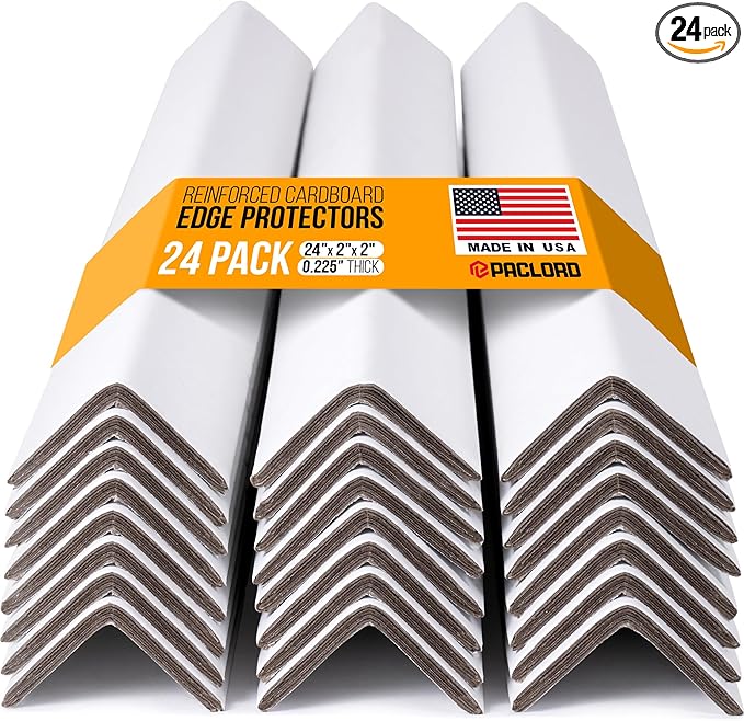 24" x 2" x 2" Reinforced Cardboard Edge Protectors, White (Pack of 24) – 0.225" Thick Extra Heavy-Duty Cardboard Corner Protectors – American Quality V-Board Pallet Edge Protectors