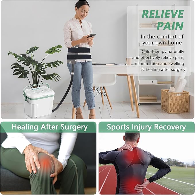 Cold Therapy Machine with Programmable Timer, Portable Ice Machine for Hip After Surgery, Hip Replacement Recovery System, Cryotherapy Pain Relief w/Compression Pad