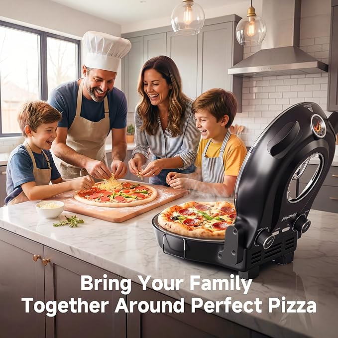 SEMSCHEF 12-Inch CrustyBake Beginner's Glazed Stone Pizza Oven: Quick 800°F Heating, Easy-Clean Design, Recipe Book & All Tools Included - Perfect for First-Time Pizza Makers at Home
