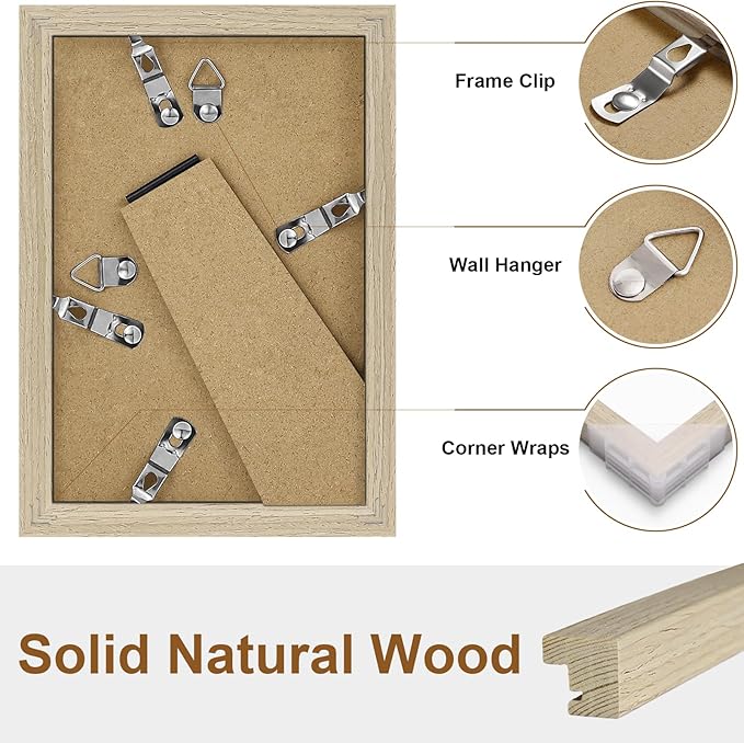Vittanly 4x6 Picture Frame, Solid Wood Frame with Plexiglass, Includes 3.5x5 Mat, Wall Hanging or Tabletop for Photos, Home Decor, Light OAK, 1 Pack