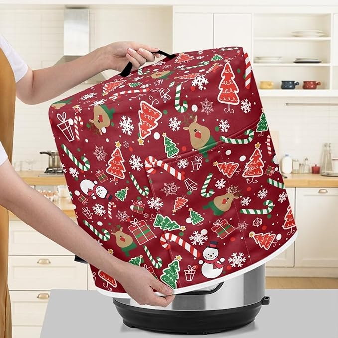 Dust Cover Compatible with 3 qt Electric Pressure Cooker Rice Cooker and Air Fryer Insulated Protective Cover Keep Appliance Clean Christmas Decor, Elk Snowman Candy Canes