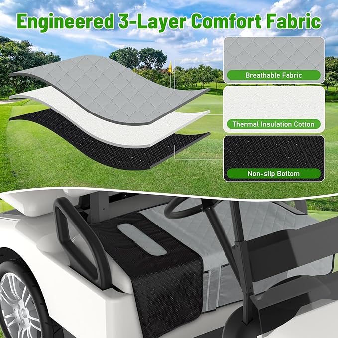 Kaskawise Golf Cart Seat Cover Blanket with Pockets,Absorbent Towel Fabric for Yamaha Drive/G-Series, Club Car Precedent/DS,EZGO TXT/RXV 2-Person Seats,Machine Washable,Summer/Winter,Grey