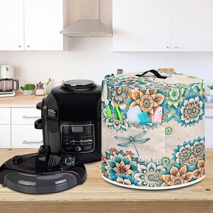 TODIYADDU Blue Dragonfly Instant Pot Cover for 6 Quart Instant Pot Boho Mandala Flower Kitchen Appliance Dust Cover with Handle