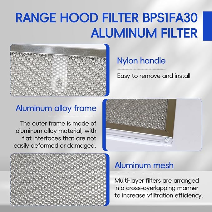 Stove Hood Vent Filter 11-3/4" x 14-1/4" BPS1FA30 - Compatible with NuTone Allure & Broan Range Hood Filter Replacement 99010299 - Fits QS1 QS2 30" Hoods(Stainless Steel Frame: 4-Pack)