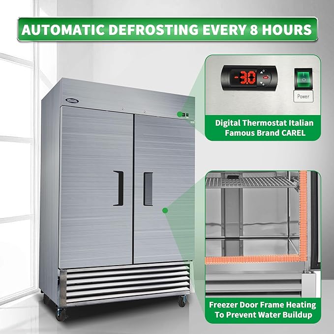 54"W Commercial Refrigerator Freezer,49 Cu.ft Commercial Refrigerator with 2 Door Reach-In Freezers Stainless Steel,ETL Upright Freeze Storage w/ 6 Adjustable Shelves,LED Light,for Restaurant,Silver