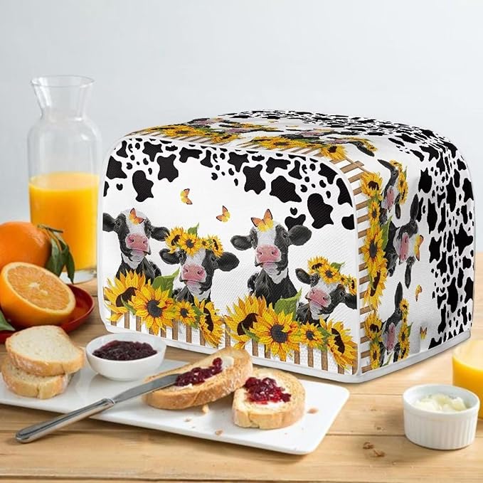 UNICEU Sunflower Farm Cow Animal 4 Slice Quilted Toaster Cover for Dust Protection, Bread Maker, Small Appliances