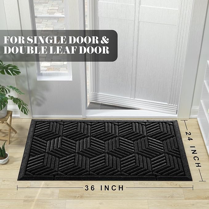 Yimobra Extra Large Door Mat 36x24, All-Season Waterproof Outdoor Mats for Front Door Entrance with Drainage Holes, Heavy Duty Non-Slip Doormat for Garage Patio Entryway Indoor, Black