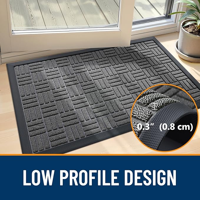 OLANLY Front Door Mat Outside Entrance 47x32, Absorbent, Heavy Duty Sturdy Natural Rubber Doormat Indoor Outdoor, Stain and Fade Resistant, Non-Slip Backing Low Profile Floor Mat for Entryway, Grey