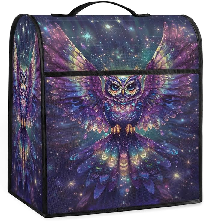 Kitchen Aid Mixer Cover Animal Glowing Owl Stand Mixer Cover Compatible with 6-8 Quarts Stand Mixers, Dust Covers with Zipper Pocket Foldable Washable Kitchen Aid Organizer Bag