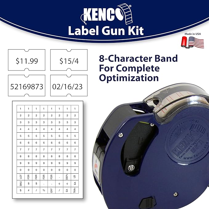 Kenco BK 1 Line Price Gun Kit - Includes 6,000 Labels, 2 Ink Rollers, Label Scraper - 8 Digit Labeler for Pricing, Dating, and Coding (BK-1 KIT 120,000 Labels)