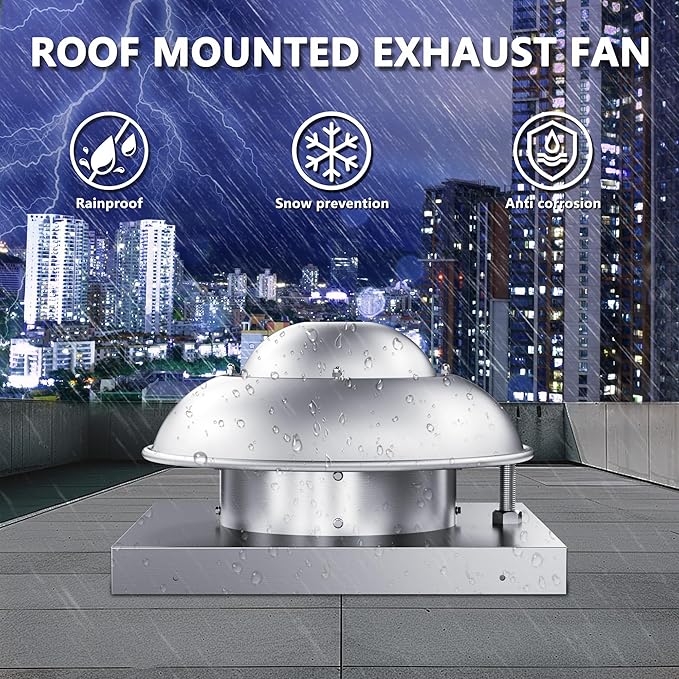 Roof Mounted Exhaust Fan Direct Drive Axial Downblast Exhaust Fan -19" Fan Base, 1/30 HP 500 CFM 115 Volt Single Phase Motor