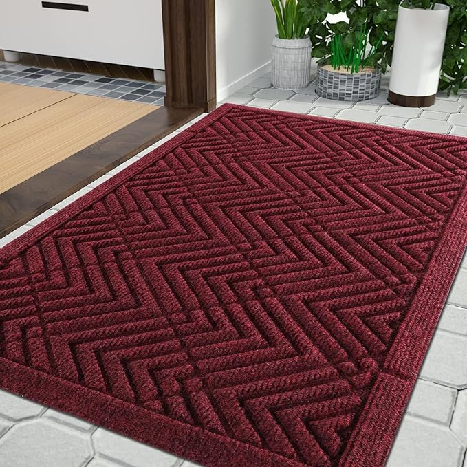 Yimobra Door Mats Outdoor 29.5x17, All-Season Waterproof Outdoor Mats for Front Door Entrance with Drainage Holes, Heavy Duty Non-Slip Doormat for Garage Patio Entryway Indoor, Red