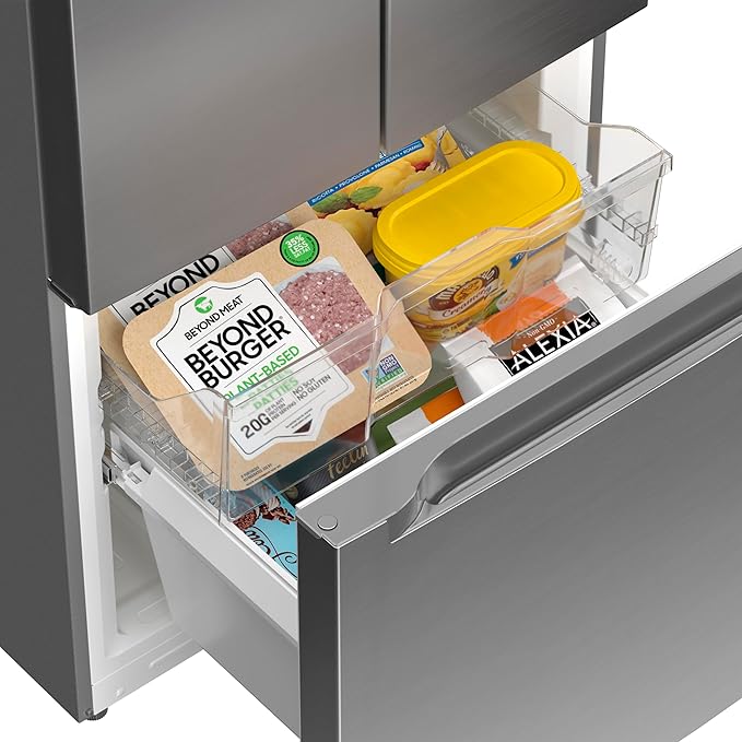 KoolMore 30-Inch and 18.5 cu. ft. Counter Depth French Door Refrigerator with Three Doors and Deep Freezer in Stainless-Steel (KM-RERFDSS-18C)
