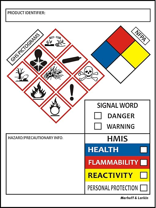 SDS OSHA Data Labels for Chemical Safety 4 x 3 Inches | Roll of 100 MSDS Stickers with GHS Pictograms & Perforated Edges for Easy Separating | HMIS & Hazard Compliant | Secondary Containers