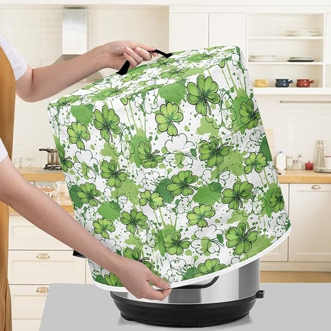 Xoenoiee Green Paint Shamrock Pattern Kitchen Appliance Dust Cover with Pockets, St. Patrick's Day Electric Pressure Cooker Cover Compatible with Crock Pot, Rice Cooker, for 3 Qt Pot