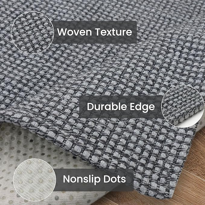 IOHOUZE Washable Area Rug 4x6 Non Slip Rubber Backed Woven Rugs for Entryway Indoor Bedroom Rugs Kitchen Rug Floor Throw Carpet for Entrance Front Door Living Room, Dark Grey