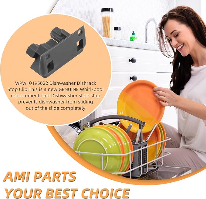Upgraded W10195622 Dishwasher Upper Dishrack Slide Rail Rear Stop Fit for Whirl-pool Kitchen-aid Ken-more Dishwasher Top Rack Parts, Replaces WPW10195622 1872168,AP6016778,PS11750071 by AMI PARTS