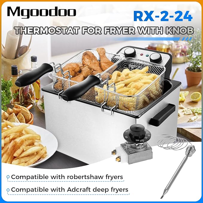 Mgoodoo RX-2-24 Thermostat for Fryer with Knob, 3/8" Mpt Stuff Box, Minivolt Thermostat Control Compatible with Atosa 301030004, Robertshaw 5300-402, Adcraft Deep Fryer, 200-400F.
