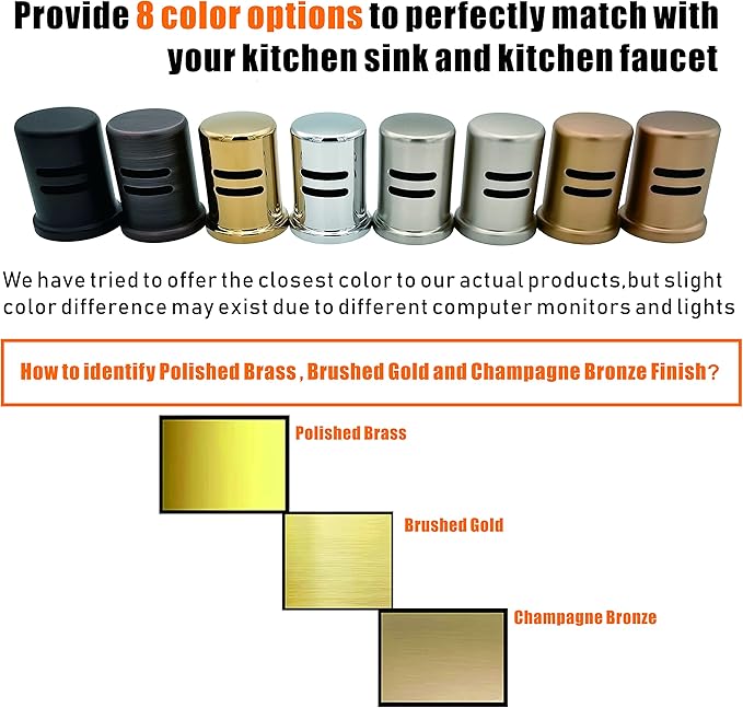 Dishwasher Air Gap Kits with Gold Dishwasher Air Gap Cover and Matching Escutcheon, Replacement air gap dishwasher,Solid Brass Air Gap Cap,Brushed Gold Finish